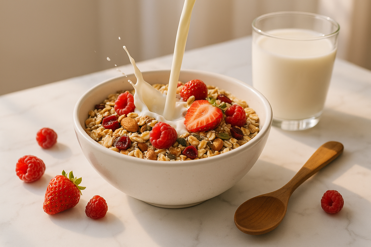 Ontbijt met proteïne muesli rode vruchten