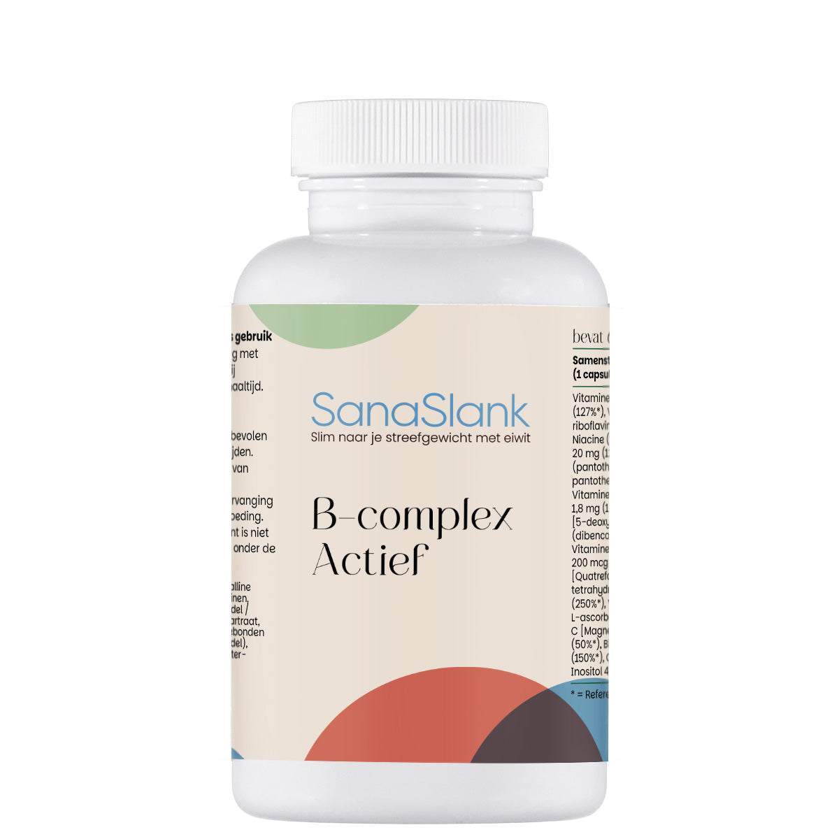 Sanaslank Vitamine B complex pot 60 plantaardige capsules met Quatrefolic label