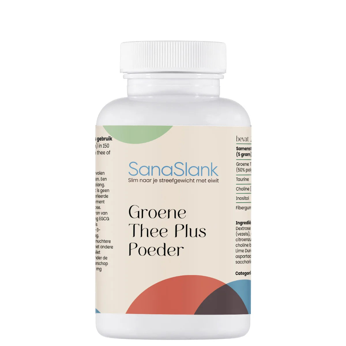 SanaSlank Groene thee poeder verpakking voor 40 glazen met 50% polyfenolen EGCG en Fibergum-vezels