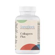 Sanaslank Collageen Plus 60 tabletten flesje met etiket collageen type I hyaluronzuur keratine en CoQ10