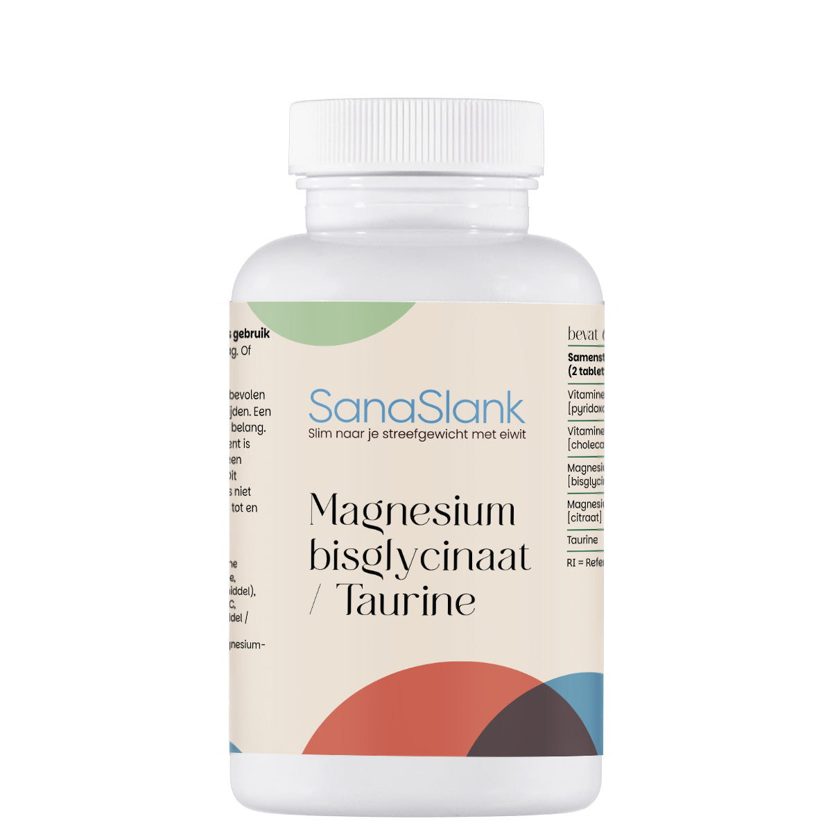 SanaSlank magnesium Bisglycinaat met taurine 60 tabletten verpakking met label