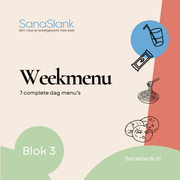 SanaSlank Week Pack Block 3 box with seven protein meal packets and a printed 7-day menu