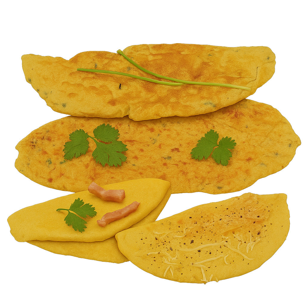 Sanaslank proefpakket omelet 5 zakjes verpakking vier hartige smaken eiwitrijk laag in koolhydraten