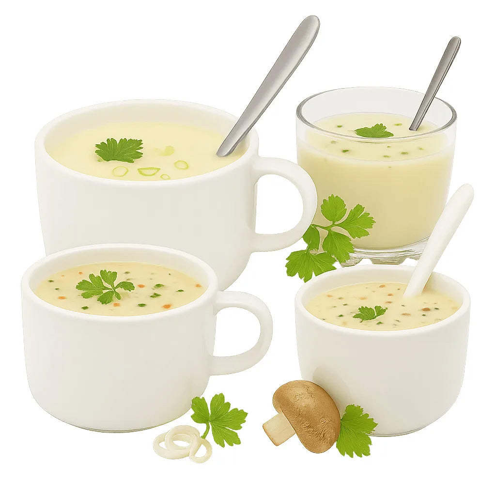 Sanaslank proefpakket soep 5 stuks met vier eiwitrijke koolhydraatarme smaken chicken vegetable mushroom asparagus