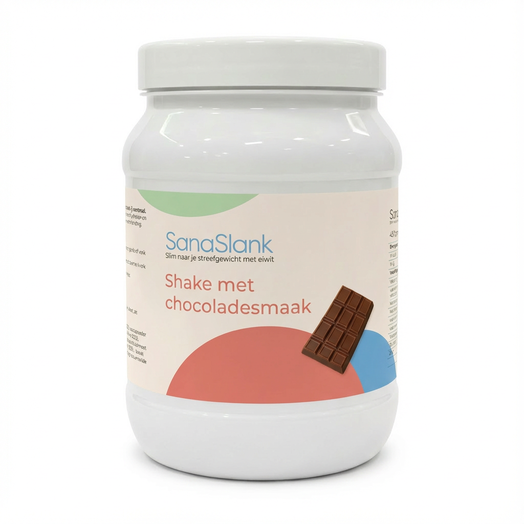 Sanaslank Chocolade Shake voordeelpot 450 g pot met label 18 g eiwit low carb glutenvrij