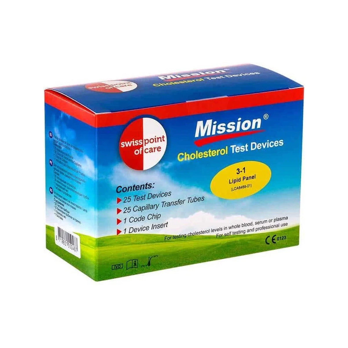 Swiss Point of Care Mission Cholesterol 3-in-1 Teststrips 25 stuks