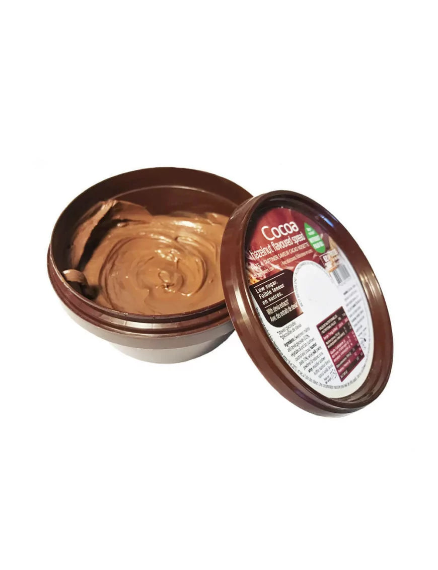 Pot proteïnerijke chocolade hazelnootpasta 250 g label suikervrij low carb romige structuur
