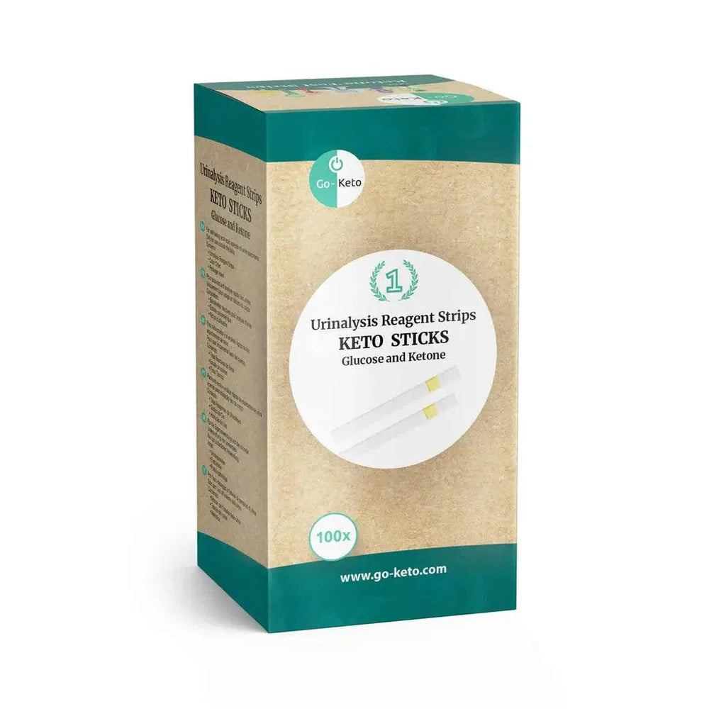 Go-Keto urine teststrips verpakking 50 stuks met kleurkaart voor ketonen en glucose