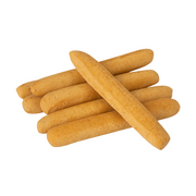 Proteïne mini soepstengels 2 zakjes verpakking met label 52% eiwit en -61% koolhydraten krokante olijfoliesmaak