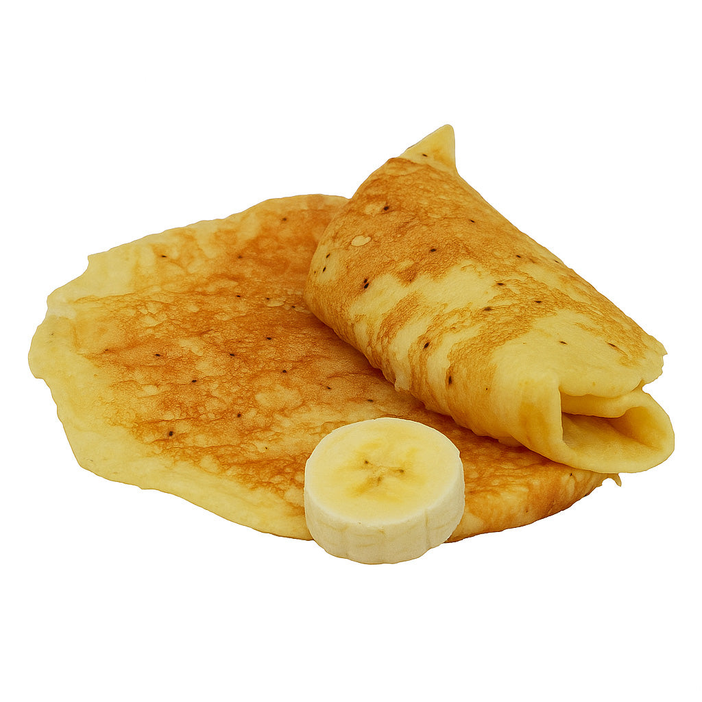 Sanaslank Banaan-Chocolade crêpe 25 g zakje verpakking met productnaam en 15 g eiwit per portie vermelding