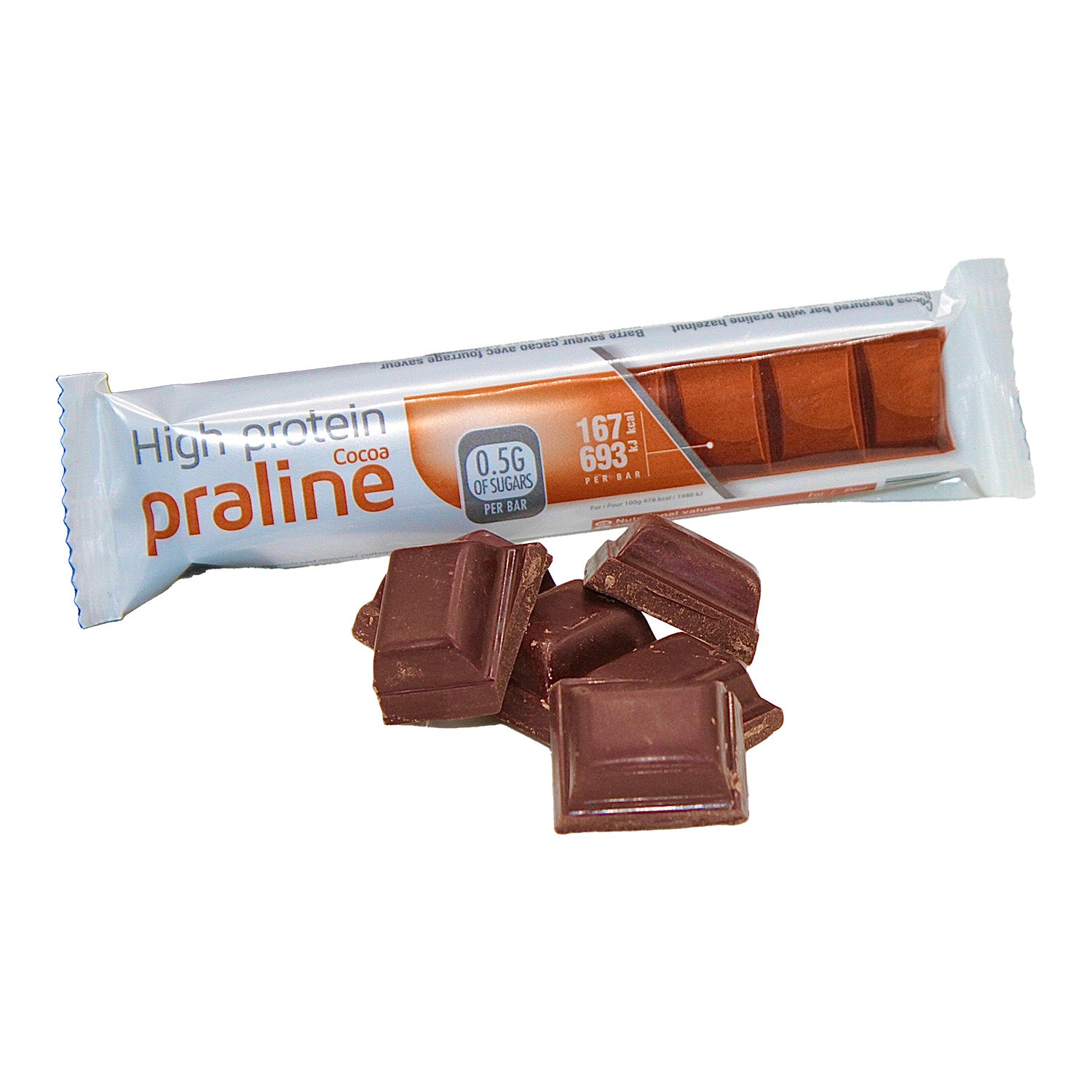 Sanaslank Chocolade Praliné Hazelnoot reep verpakking 7 stuks met chocolade laag en hazelnootvulling