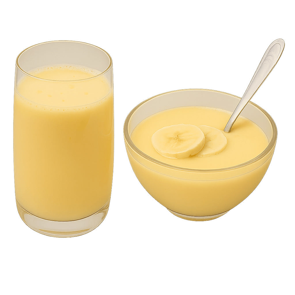 SanaSlank bananensmaak shake verpakking 5 zakjes label 18 g eiwit per portie glutenvrij