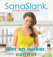 SanaSlank vet en suikercontrol supplement verpakking met vermelding gepatenteerd ID-alG remt amylase en lipase