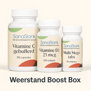 SanaSlank Weerstand Boost Box met Vitamine C 150 capsules Ester C Vitamine D3 25 mcg 200 softgels en Multi 30 tabletten