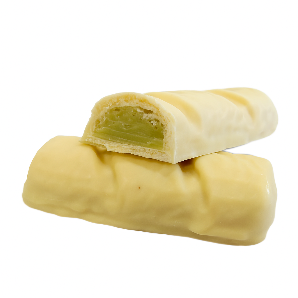 Sanaslank proteinereep crunch witte chocolade met pistachevulling 7 stuks witte chocolade coating krokant