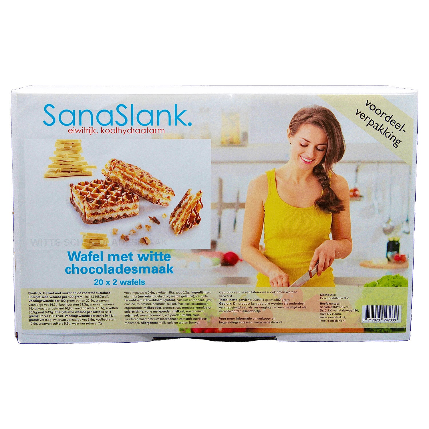 SanaSlank XXL Waffeln Weiße Schokolade – Reich an Protein, reich an Ballaststoffen und arm an Zucker (20 Packungen)